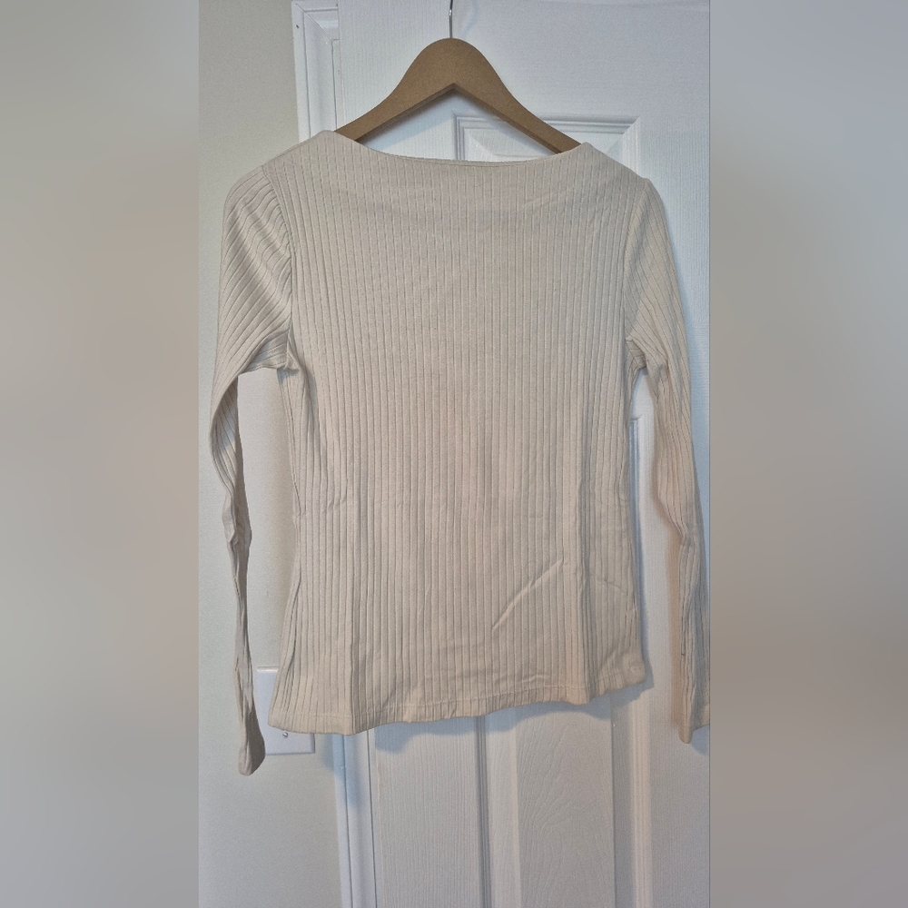 Ribbed Long Sleeve Top in Cream